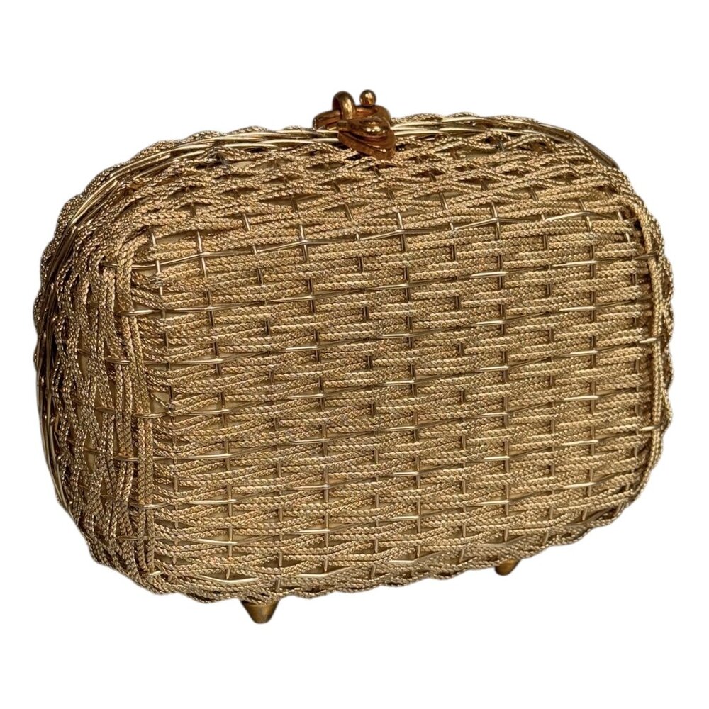Vintage 1960s Gold Basket Weave Handbag Clutch Purse Made in HONG KONG - RARE